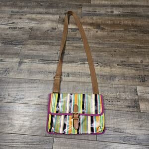 Vintage Striped Colorful Fossil purse with flap vinyl 4a
